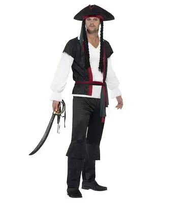 Adult Men Aye Aye Pirate Captain Jack Buccanner Fancy Dress Costume & Sword • £24.49