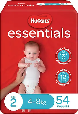 Huggies Essentials Nappies Size 2 (4-8Kg) 54 Count • $33.97