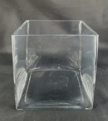 £8.85 • Buy Glass Cube Heavy Clear Vase 4.75  Square Wedding Flower Vase Centerpieces Cubic