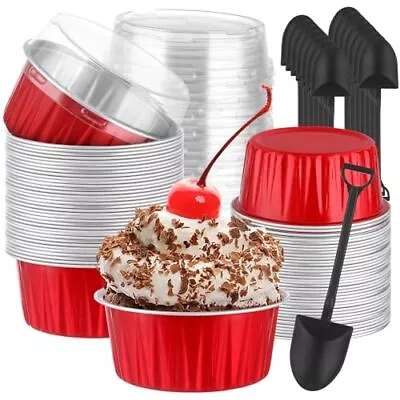 Ylnurac 100Pack Cupcake Containers 5oz Dessert Cups With Lids Mini Cake Red  • $39.27