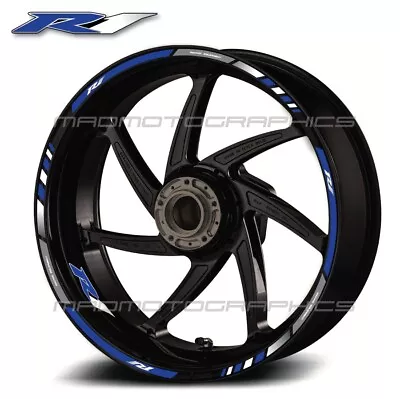 YZF-R1 Motorcycle Wheel Decals Rim Stickers Stripes For Yamaha YZF R1 Blue/wth • £27.48