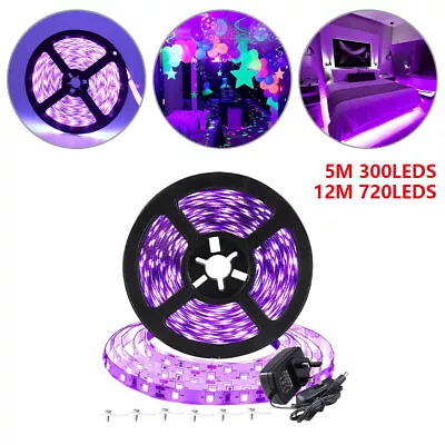 Black Light UV Strip 5M/12M LED Flexible Lights Blacklight Party Club Bar Decor • £12.67