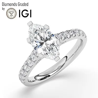 IGI 2CT  Solitaire Lab-Grown Marquise Diamond Engagement Ring 18K White Gold • $2247.70