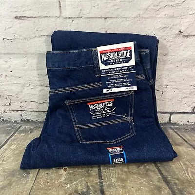 Mission Ridge 34x30 Rugged Denim Workwear Mens Dark Blue Jeans Straight Leg • $15.49