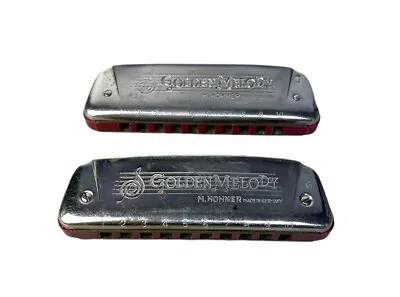 Lot Of 2 Vintage M. Hohner Golden Melody Harmonica 542 Key Of G Made In Germany • $59.95