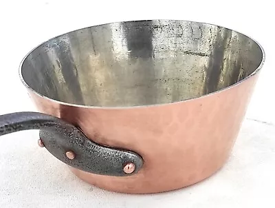 Vintage 7.3in French Copper Saute Pan Hammered Made France Mint Tin 2mm 2.6lbs • $145