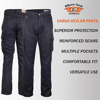 Australian Bikers Gear Mens Cargo Motorcycle Trousers Jeans Lined With KEVLAR® • £68.99