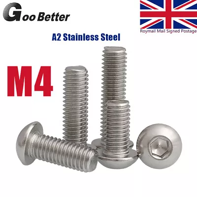 M4 4mm Button Dome Head Hex Allen Bolts Socket Screws A2 Stainless Steel 304 • £2.14