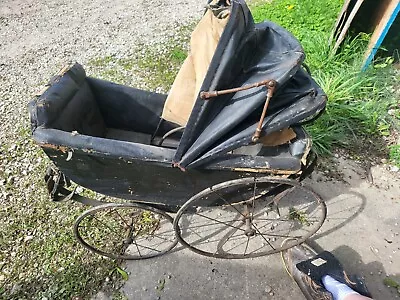 Large Vintage Antique Handmade Baby Stroller Buggy Carriage Wood Wicker Iron • $20