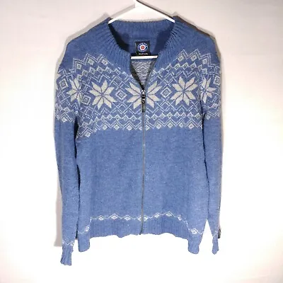 Icewear Iceland Womans Medium Blue Fair Isle Angora Wool Sweater Jacket Full Zip • $30