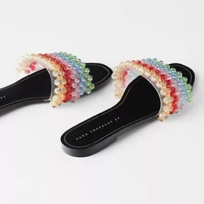 $85 • Buy Zara TRF Rainbow Color Beaded Slide 37/6.5