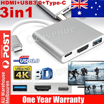 $11.95 • Buy USB 3.1 Type-C To 4k HD HDMI USB 3.0 HUB USB-C 3IN1 Charging Port Adapter Cable
