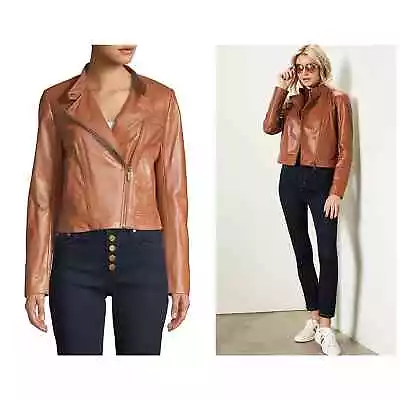 Women's Michael Kors Genuine Leather Moto Jacket XS Brown NWT • $169.99