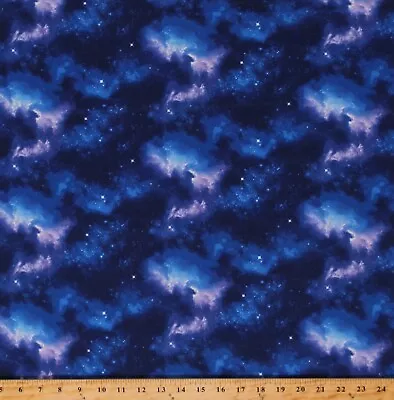 Cotton Stars Outer Space Milky Way Galaxies Bue Fabric Print By Yard D782.66 • $11.95