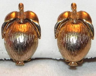 Vintage Park Lane Brushed Gold Tone Apple Fruit Clip Earrings • $6