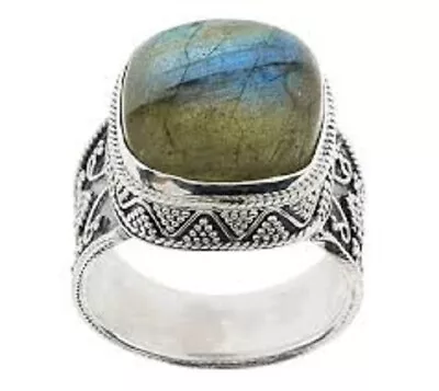 Artisan Crafted Sterling Cushion Shape Labradorite Ring Size 5 Qvc $88 • £25.33