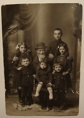 Jewish Judaica Antique 1910s Romania Jews Rabbi Family Photo Hebrew Writing • $35