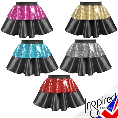 Girls TAP And JAZZ COSTUME Black Satin & Sequin Layer Skirt IC304 DANCE COSTUME • £12.99