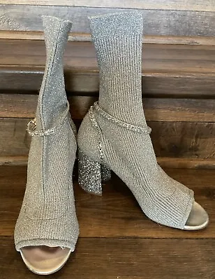 Authentic Miu Miu Silver Glitter Sock Boots 38.5 / 8.5 / 8 / 7.5 • $377.50