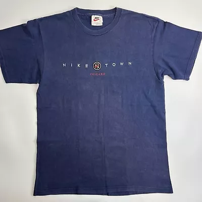 Vintage Nike Niketown Chicago T Shirt Made In USA 90s Embroidered Blue Medium • $49.95