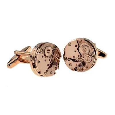 Rose Gold Real Watch Movement Mechanism CUFFLINKS Mens Birthday Present Gift Box • £25.80