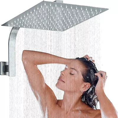 8  Chrome Square Stainless Steel Rainfall Shower Head With Shower Arm Wall Mount • $26.99