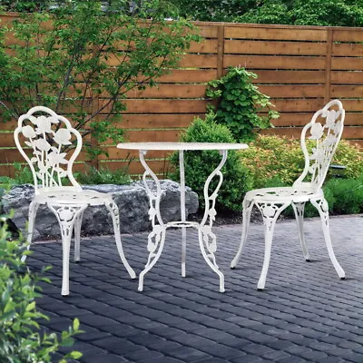 $172.89 • Buy Gardeon Outdoor Setting 3 Piece Bistro Set Cast Aluminium Chairs Table Patio Wht