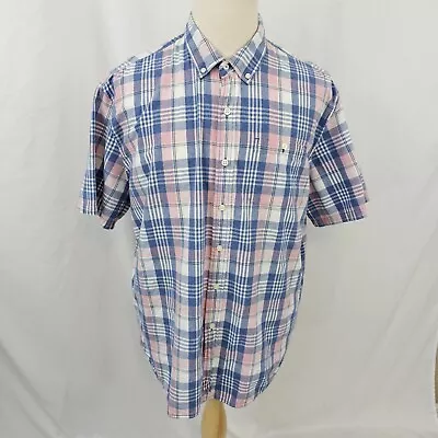 Michael Bastian Men's Indian Madras Plaid Shirt Pink Blue Button Up 2XL • $17.99