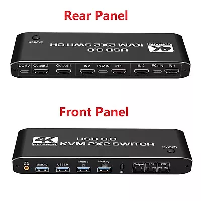 2 In 2 Out Dual Monitor HDMI KVM Switch Display USB 3.0 HDMI KVM Switch • $77.38