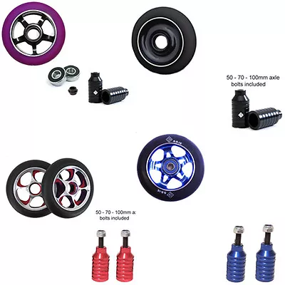 HPS STUNT SCOOTER SET 2 METAL CORE WHEELS 100mm ABEC 9 BEARING PEGS 11 Fork Deck • £34.99