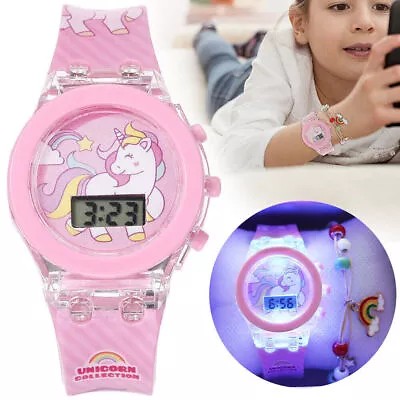 Kids Digital Watch And Bracelet Set Girls Unicorn Wristwatch With LED Luminous ~ • $14.91