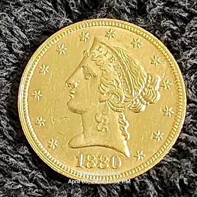 1880 21.6 Kt GOLD $5 LIBERTY HEAD HALF EAGLE COIN! • $715