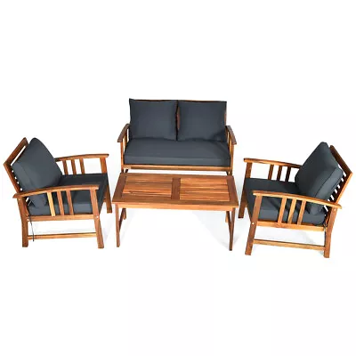 4 Pieces Wooden Patio Furniture Set Table Sofa Chair Cushioned Garden Outdoor • $399.99