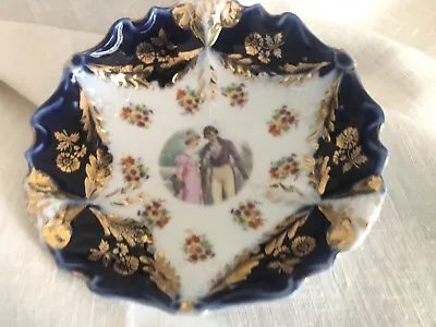 Antique IPF Bowl White Cobalt Blue Courting Couple 5.5  Wide X 1.5  Tall • $24.99