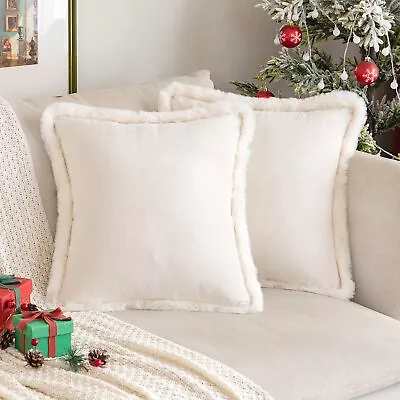 Christmas Velvet Pillow Covers With Faux Fur Decorative Boho Winter Pillowcas... • $13.08