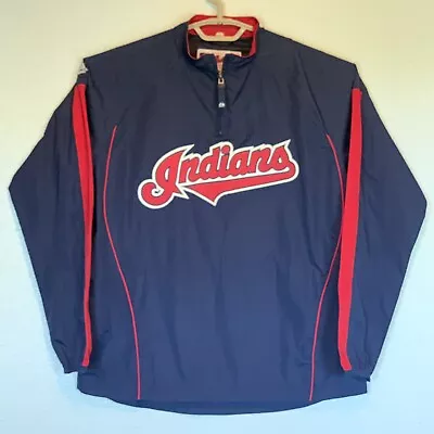 Majestic Cleveland Indians Youth Large L Quarter Zip Navy Windbreaker Pullover • $29.99