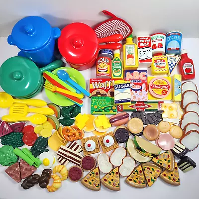 Play Food Dishes Lot 150 Plastic Wood Pieces Lakeshore Melissa Doug Kitchen Toys • $52