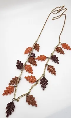 Vintage Fall Leaves Necklace Gold Tone Chain 31  • $14.99