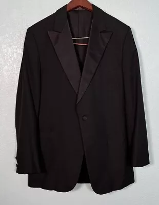 VINTAGE Brooks Brothers Tuxedo Black Wool Dinner Jacket Satin USA Made Mens 40L • $77.96