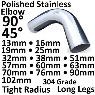 £17.31 • Buy 45 & 90 Degree 304 Stainless Steel D Polished Mandrel Exhaust Pipe Bend Elbow