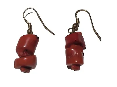 Vintage Oxblood Red Branch Coral Dangle Earrings Pierced • $8