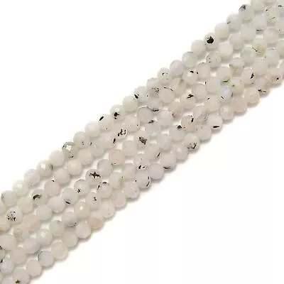 White Moonstone Black Specks Faceted Round Beads 2mm 3mm 4mm 5mm 15.5  Strand • $6.99