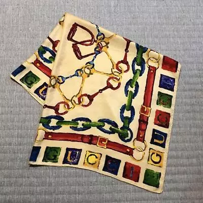GUCCI Authentic Vintage Scarf Bit Pattern Multicolor On Beige Used From Japan • $112.24