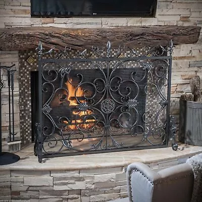 Darcie Black Brushed Silver Finish Wrought Iron Fireplace Screen • $129.33