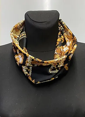 Handmade Multipurpose Snood Neck Warmer Black And Gold Abstract Print • £6.99