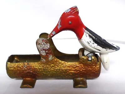 Vintage MCM Cast Iron Woodpecker On Tree Log Toothpick Holder Dispenser • $43.99