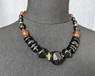 £45 • Buy Lovely Vintage Faux Amber And Black Onyx Beaded Necklace By Trifari Jewellery