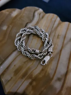 Rare Vintage 14k Yellow Gold Twisted In 925 Silver Rope 7 Inch Bracelet • £79.31
