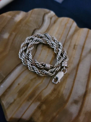 Rare Vintage 14k Yellow Gold Twisted In 925 Silver Rope 7 Inch Bracelet • £79.31