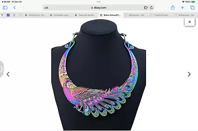 Peacock Necklace Metal Bollywood Fashion DECO Rainbow Statement Jewelry • $16.99